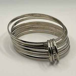 Silver-toned banded bangle bracelet